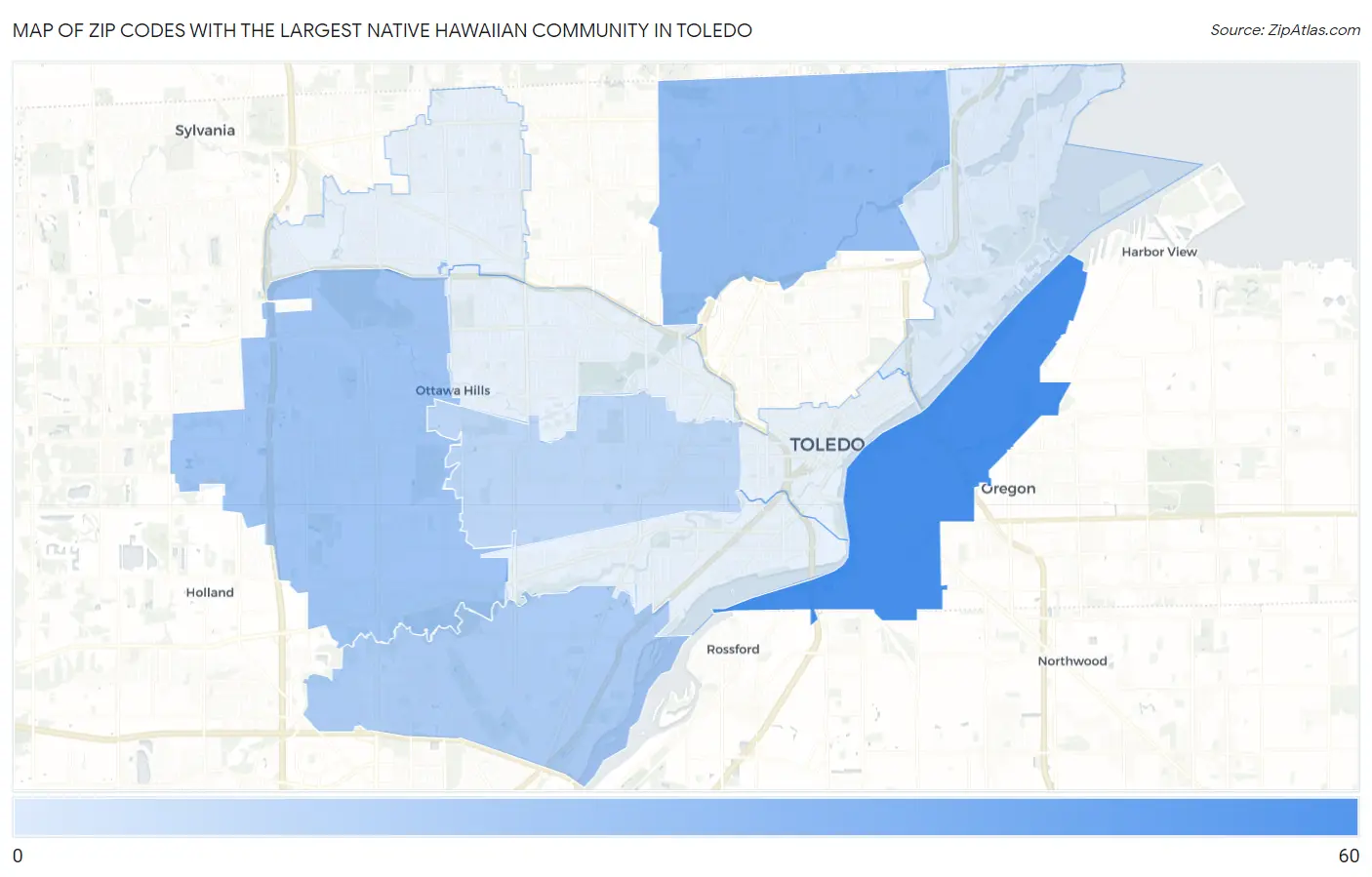 Zip Codes with the Largest Native Hawaiian Community in Toledo Map