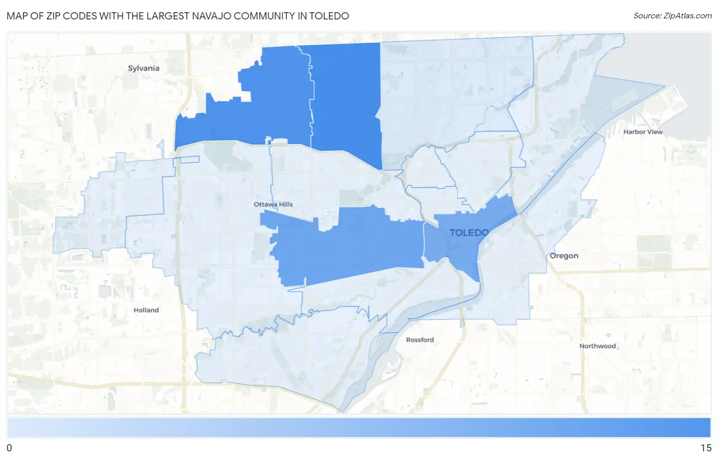 Zip Codes with the Largest Navajo Community in Toledo Map