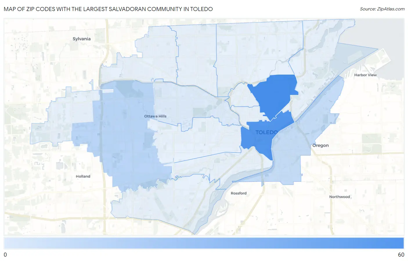 Zip Codes with the Largest Salvadoran Community in Toledo Map