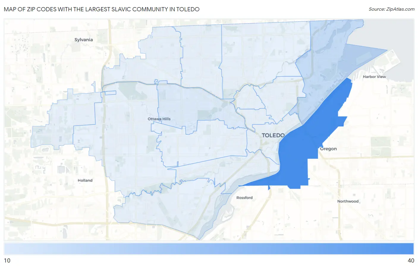 Zip Codes with the Largest Slavic Community in Toledo Map