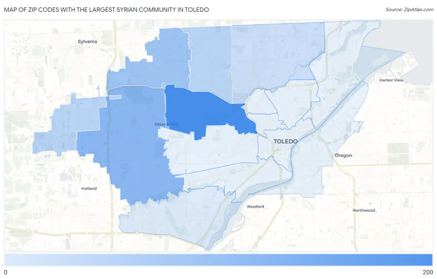 Zip Codes with the Largest Syrian Community in Toledo Map