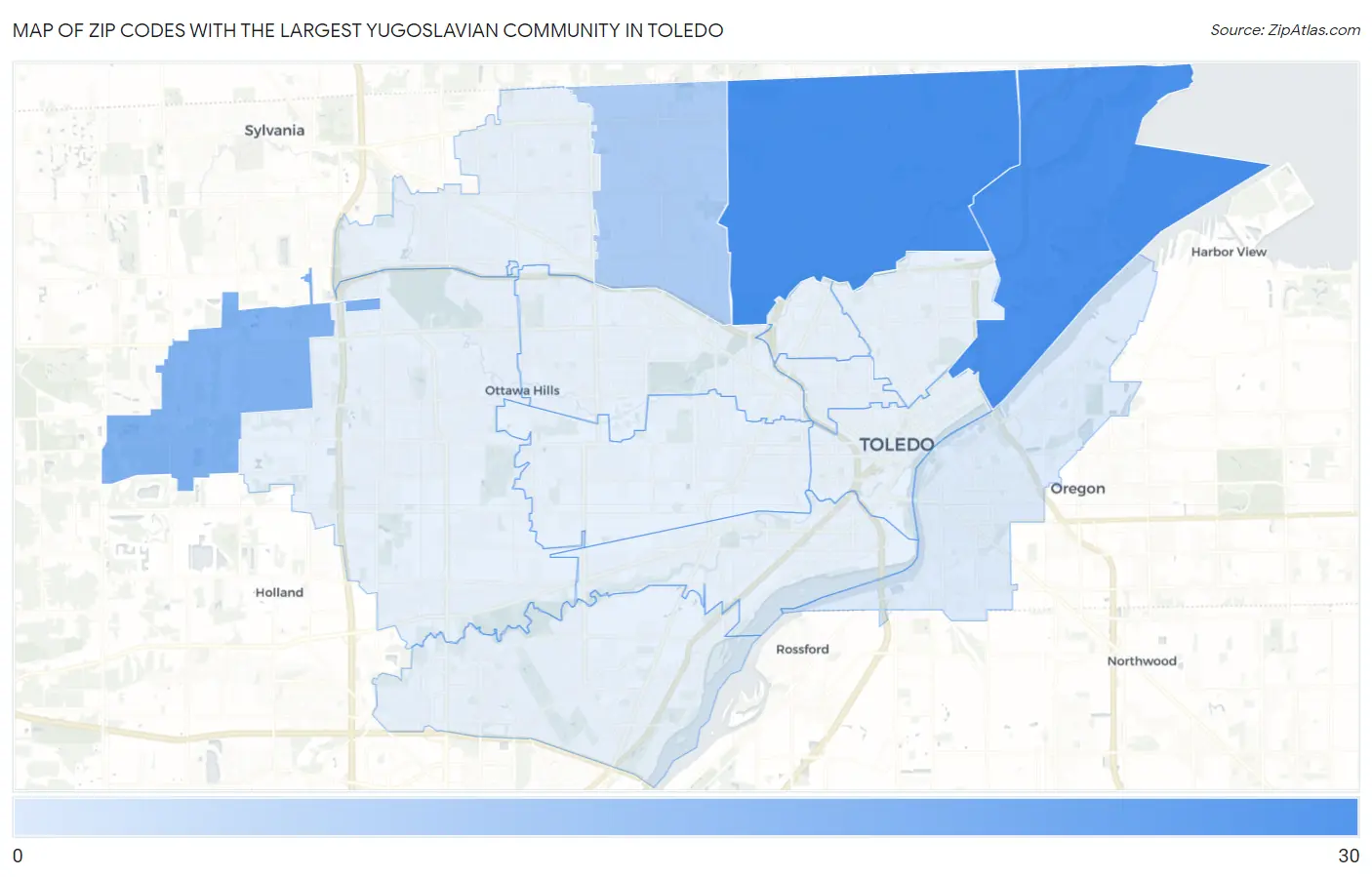 Zip Codes with the Largest Yugoslavian Community in Toledo Map