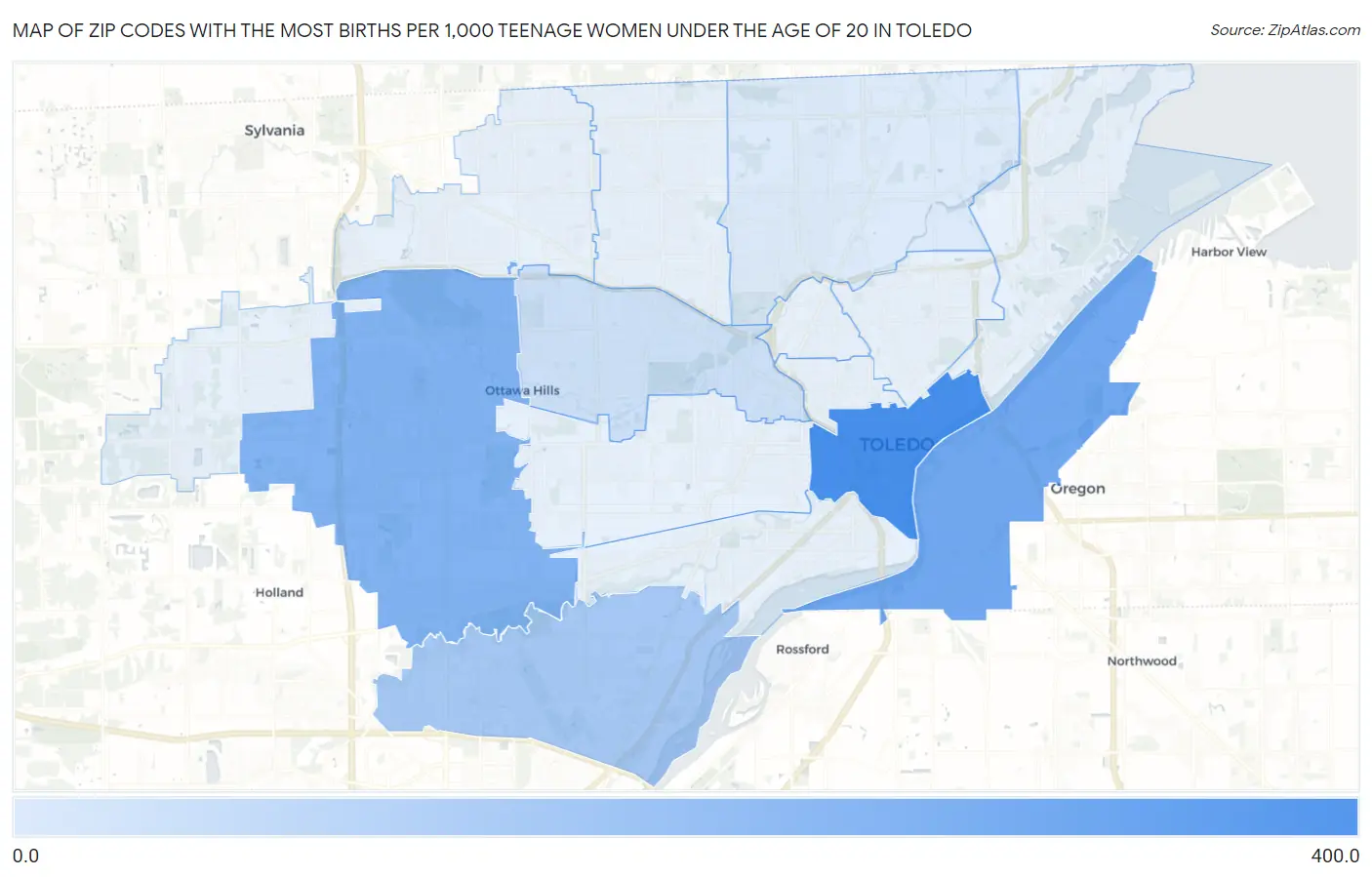 Zip Codes with the Most Births per 1,000 Teenage Women Under the Age of 20 in Toledo Map
