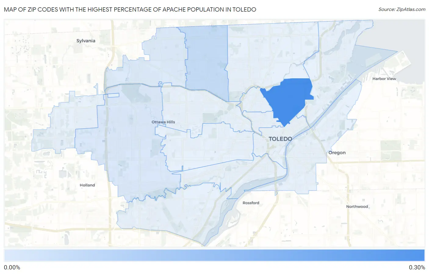 Zip Codes with the Highest Percentage of Apache Population in Toledo Map