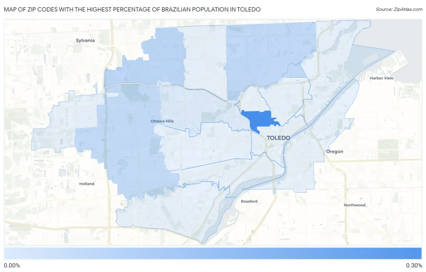Zip Codes with the Highest Percentage of Brazilian Population in Toledo Map