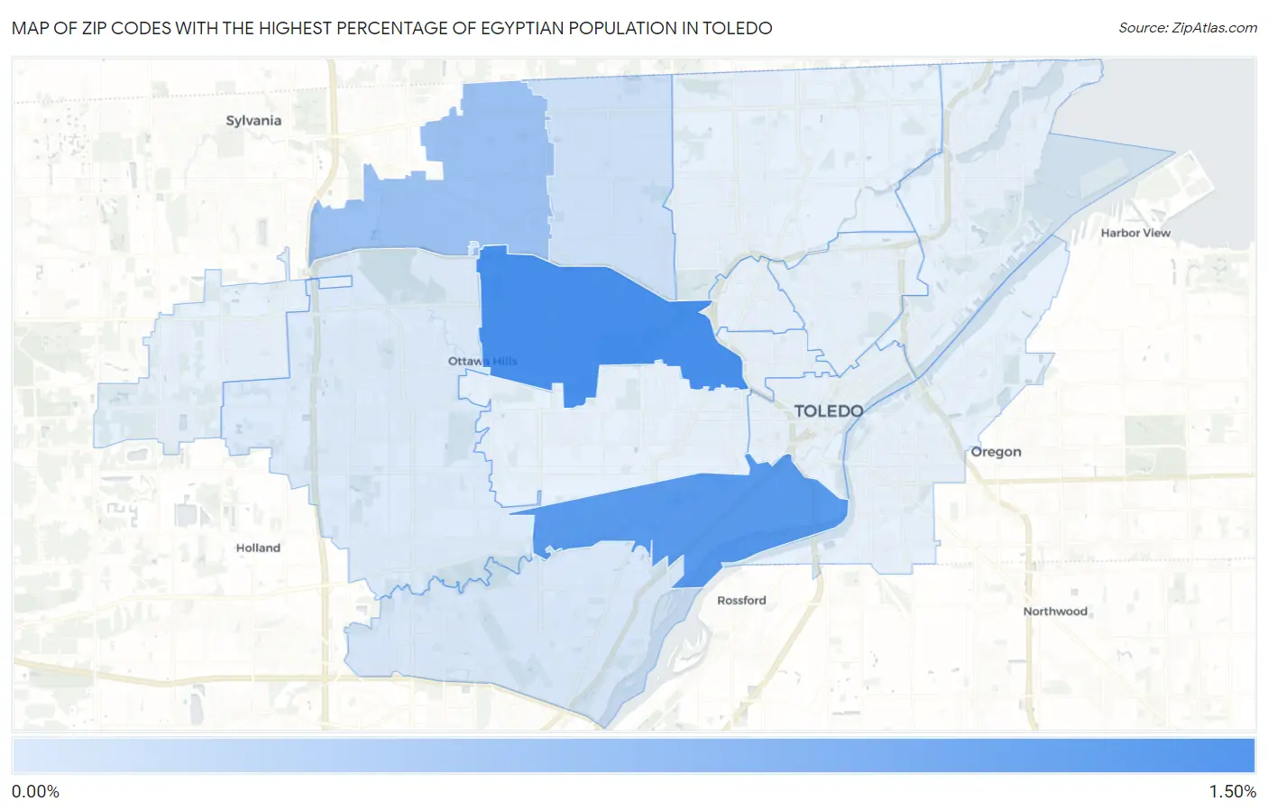 Zip Codes with the Highest Percentage of Egyptian Population in Toledo Map