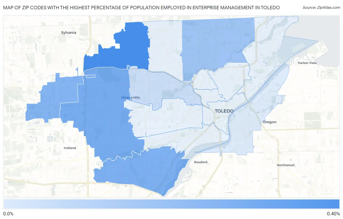 Zip Codes with the Highest Percentage of Population Employed in Enterprise Management in Toledo Map