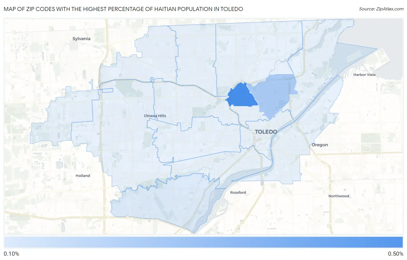 Zip Codes with the Highest Percentage of Haitian Population in Toledo Map