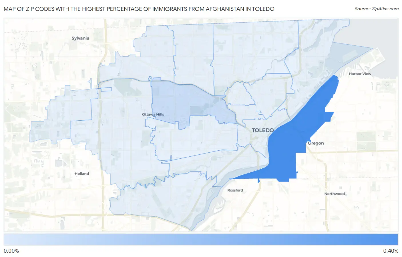 Zip Codes with the Highest Percentage of Immigrants from Afghanistan in Toledo Map