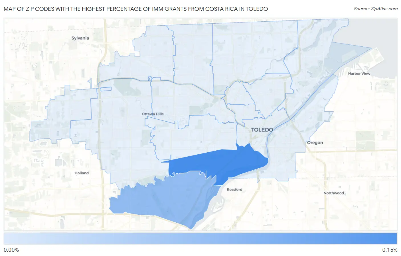 Zip Codes with the Highest Percentage of Immigrants from Costa Rica in Toledo Map