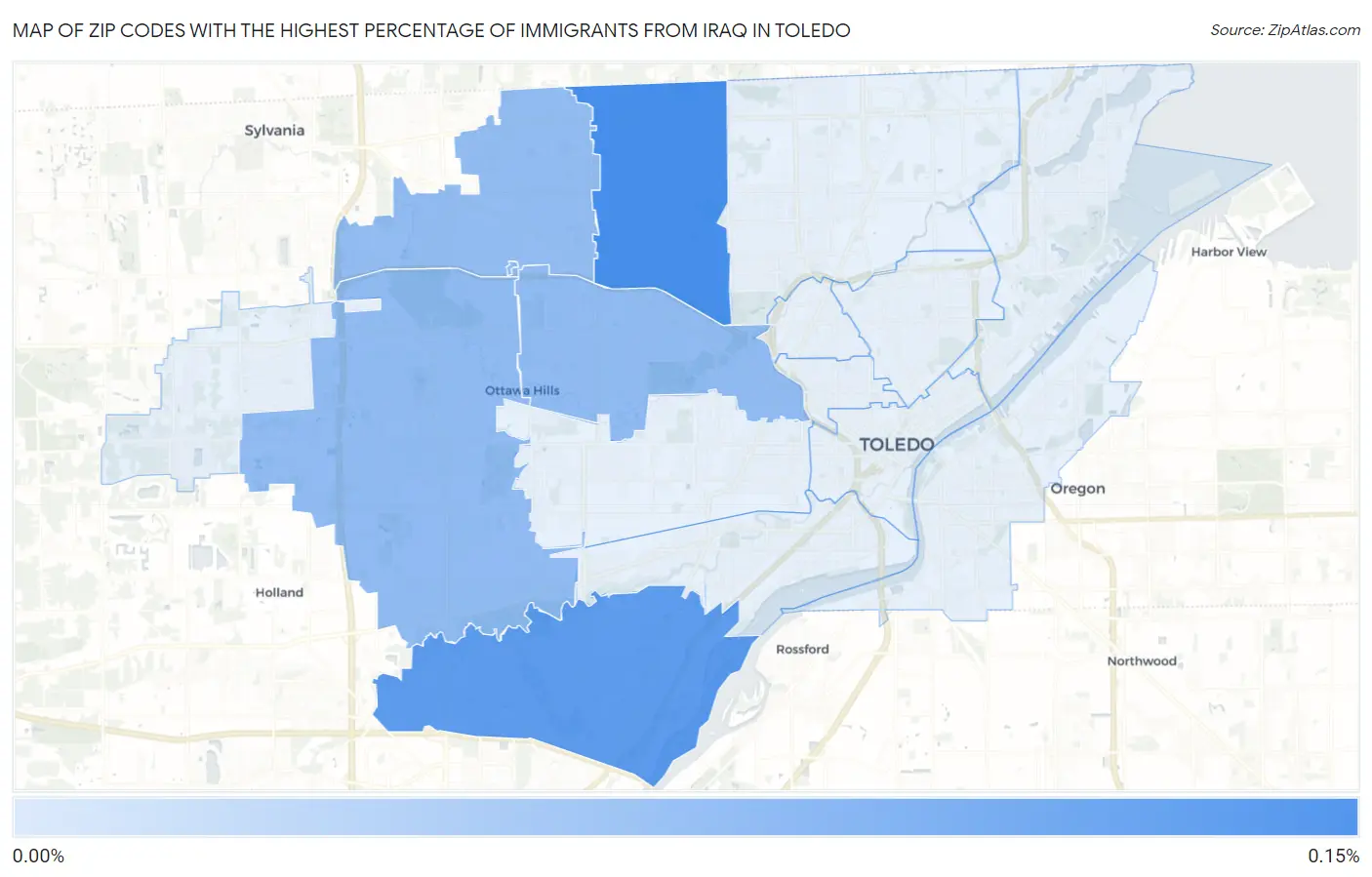 Zip Codes with the Highest Percentage of Immigrants from Iraq in Toledo Map