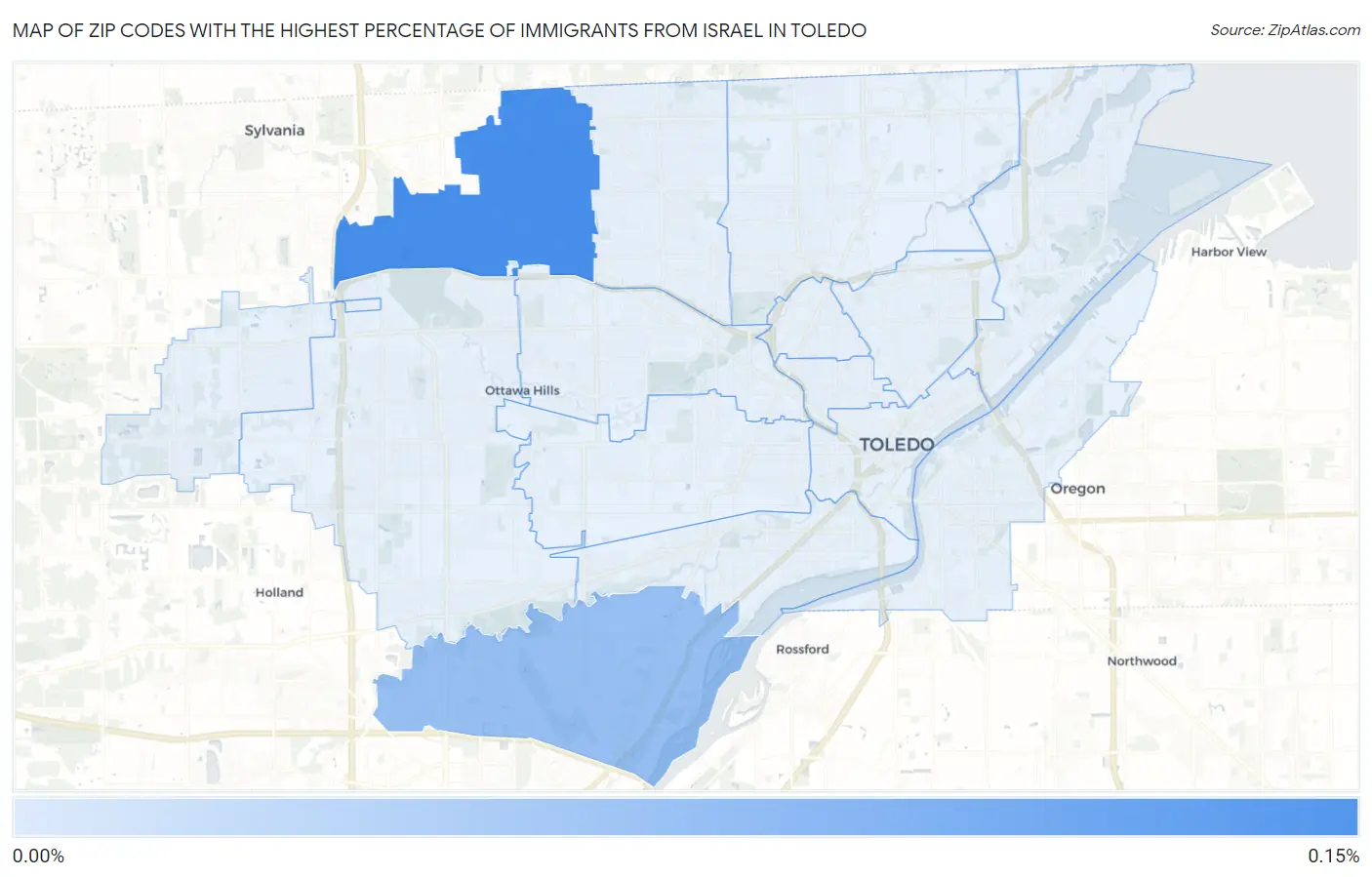 Zip Codes with the Highest Percentage of Immigrants from Israel in Toledo Map