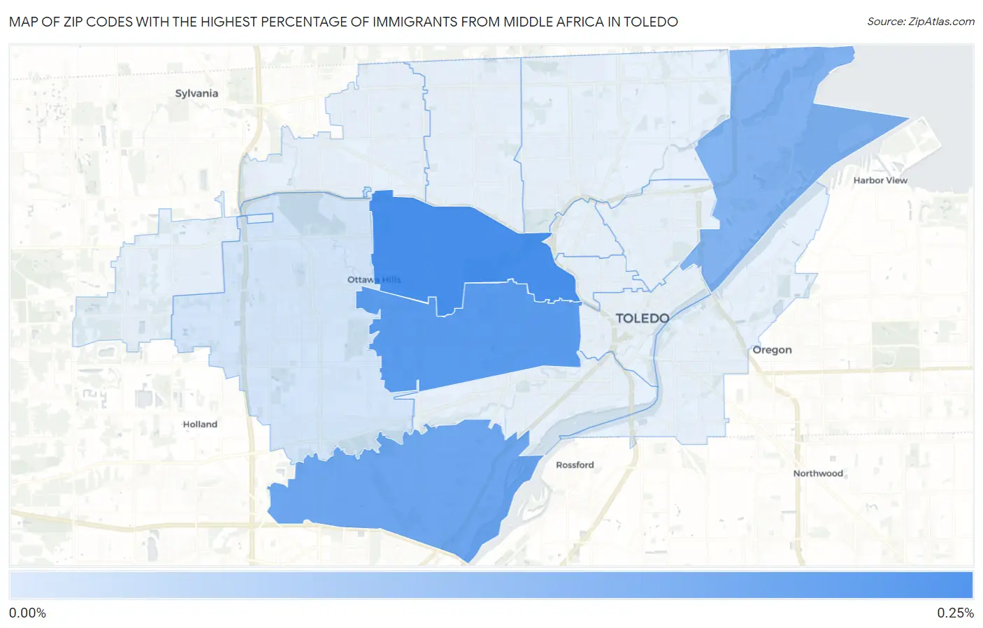 Zip Codes with the Highest Percentage of Immigrants from Middle Africa in Toledo Map