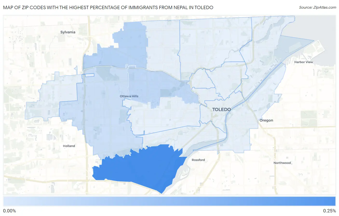 Zip Codes with the Highest Percentage of Immigrants from Nepal in Toledo Map