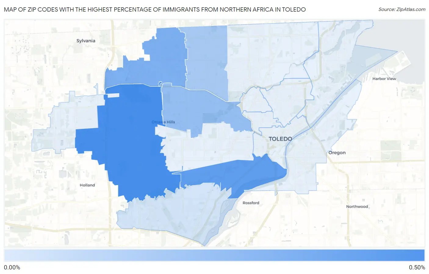 Zip Codes with the Highest Percentage of Immigrants from Northern Africa in Toledo Map