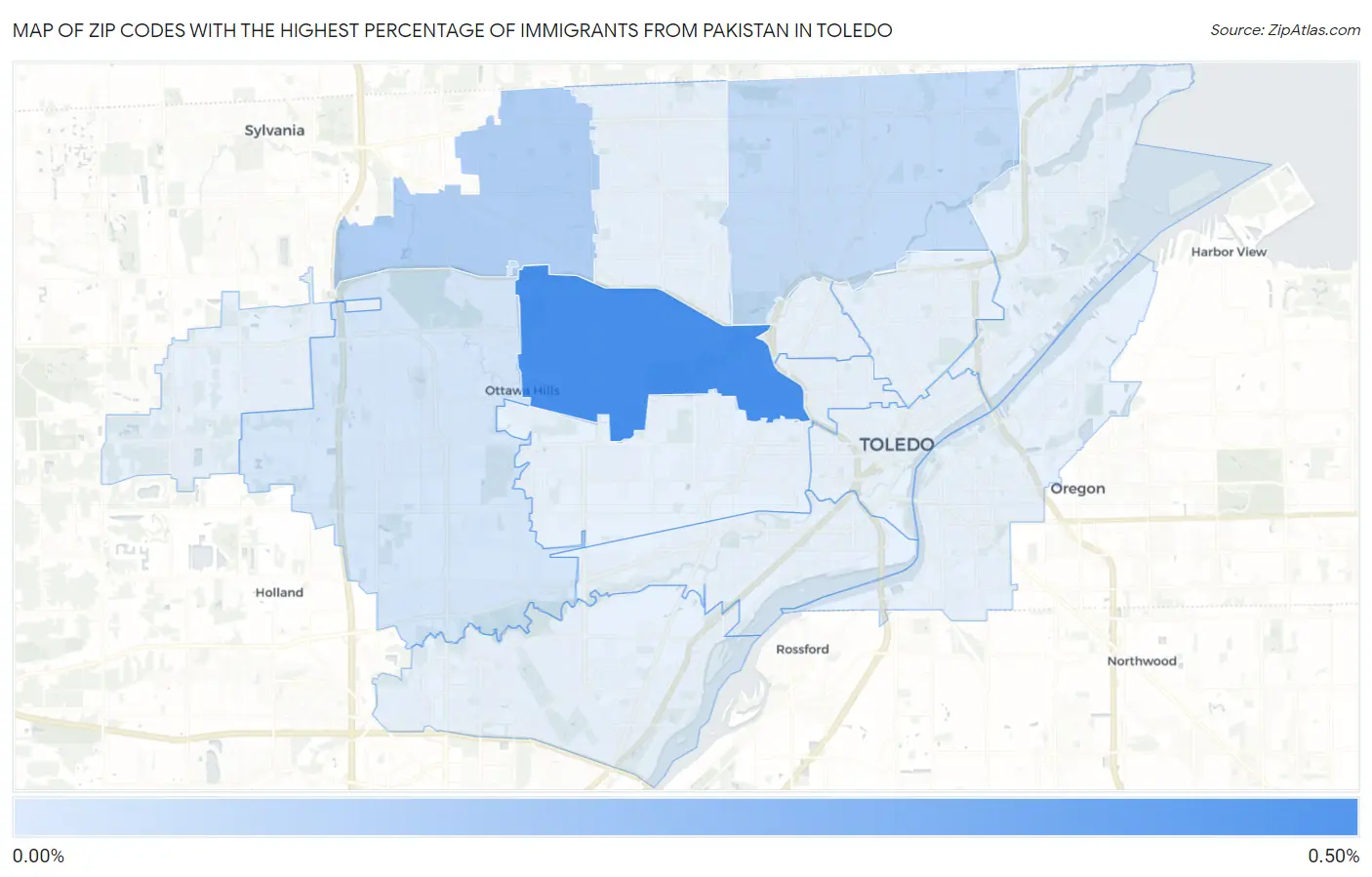 Zip Codes with the Highest Percentage of Immigrants from Pakistan in Toledo Map