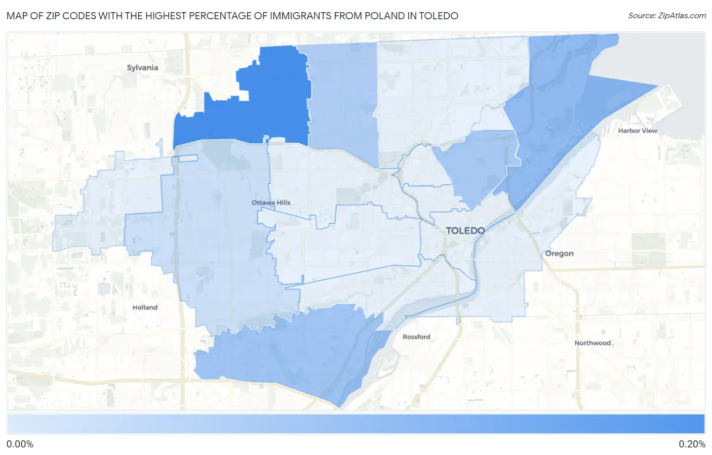 Zip Codes with the Highest Percentage of Immigrants from Poland in Toledo Map