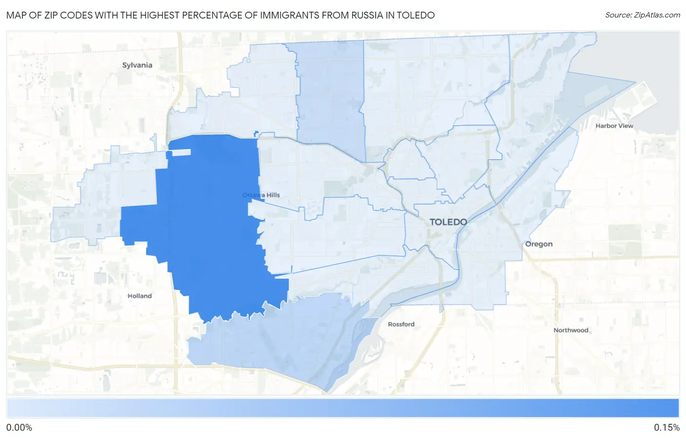 Zip Codes with the Highest Percentage of Immigrants from Russia in Toledo Map
