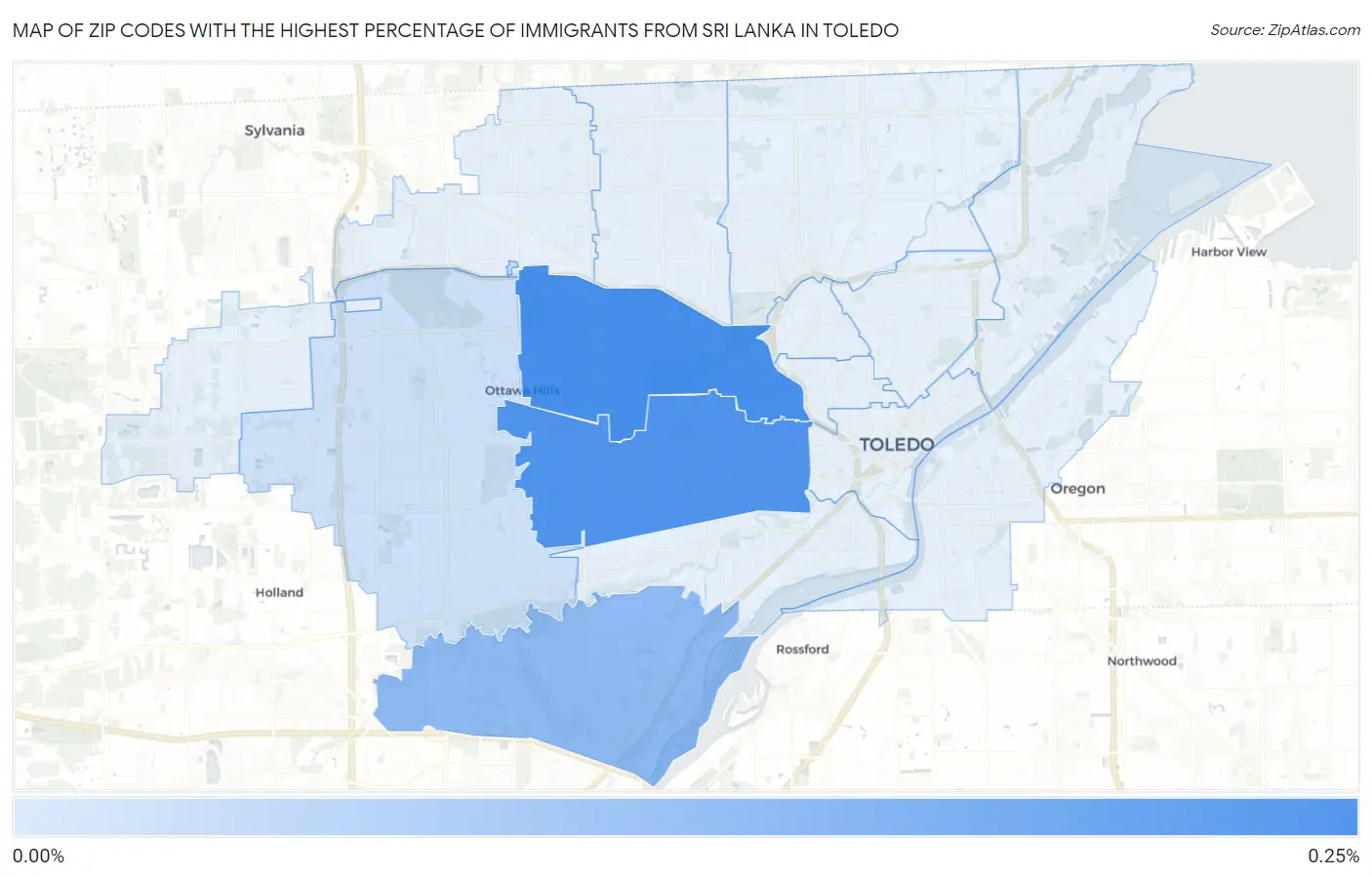 Zip Codes with the Highest Percentage of Immigrants from Sri Lanka in Toledo Map