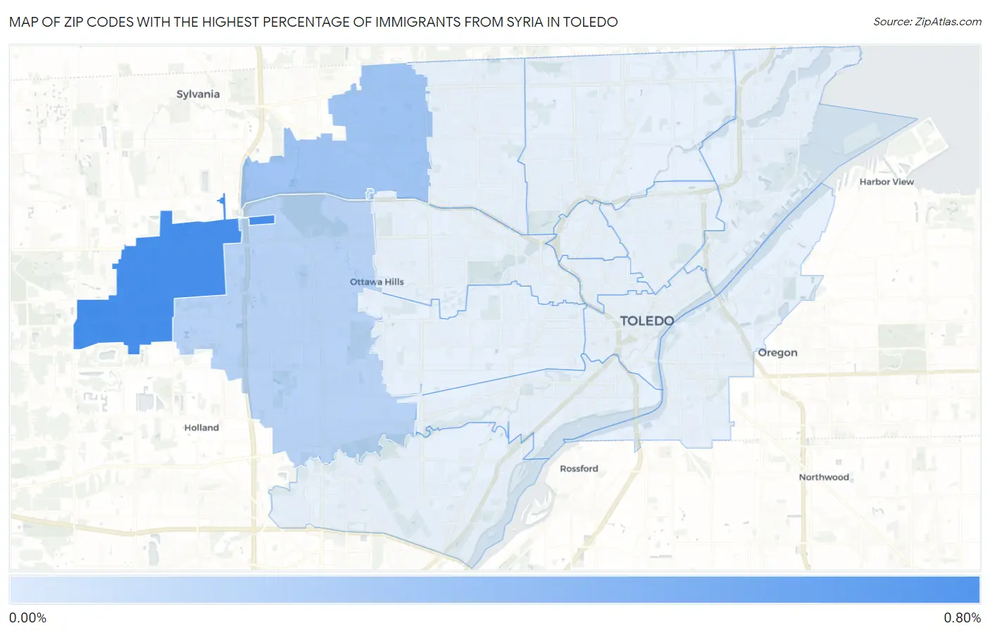 Zip Codes with the Highest Percentage of Immigrants from Syria in Toledo Map