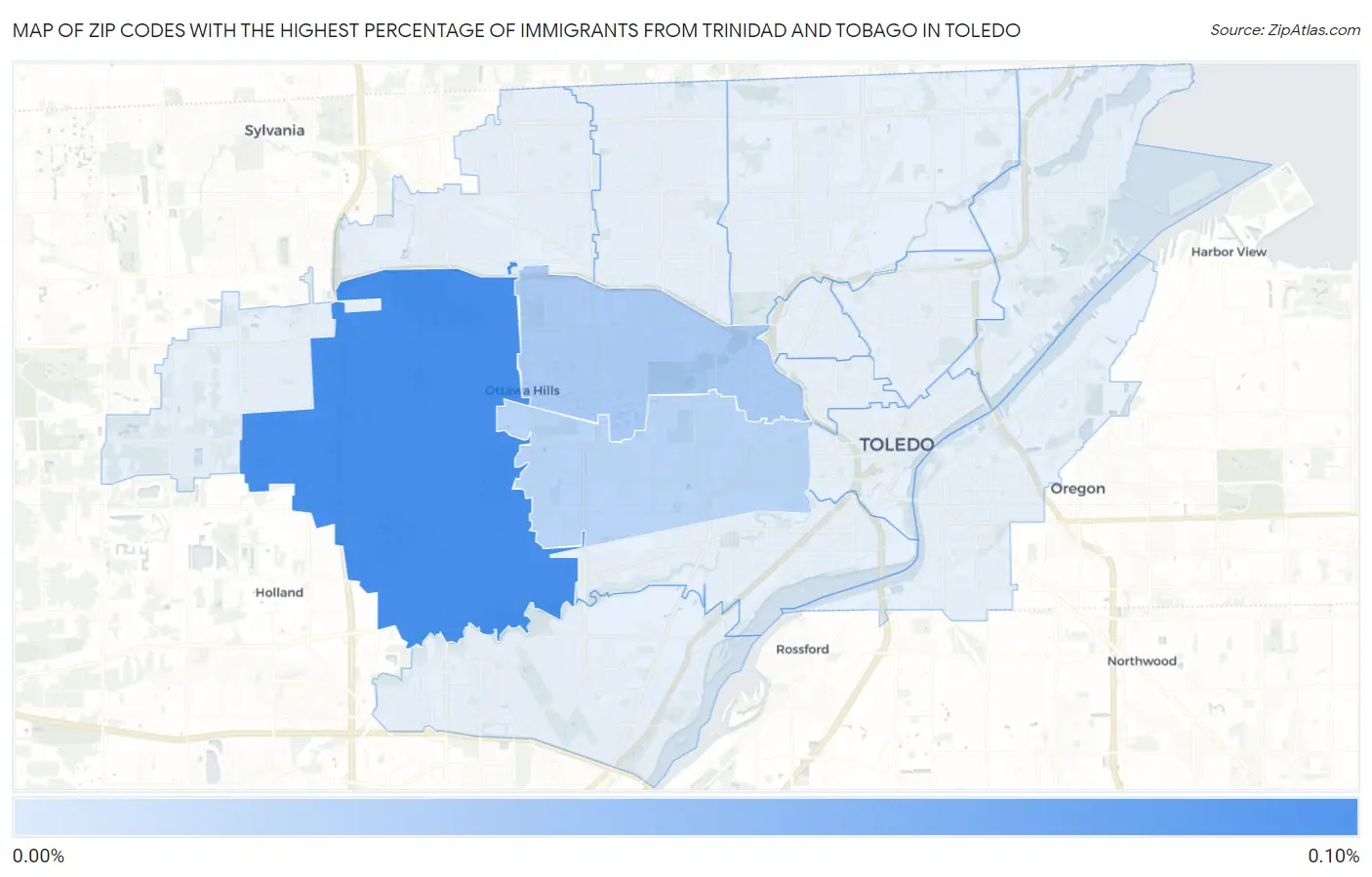 Zip Codes with the Highest Percentage of Immigrants from Trinidad and Tobago in Toledo Map