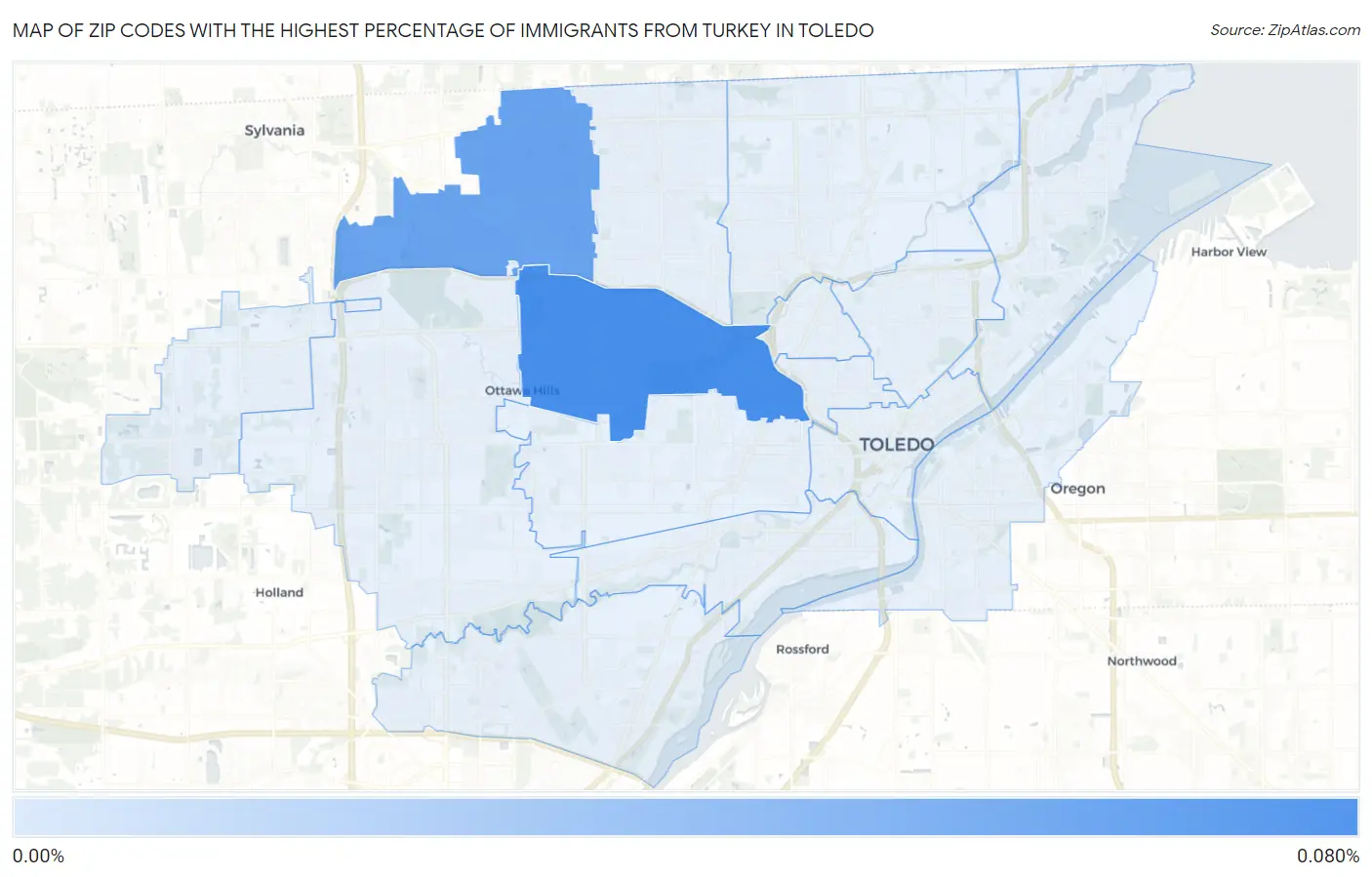 Zip Codes with the Highest Percentage of Immigrants from Turkey in Toledo Map