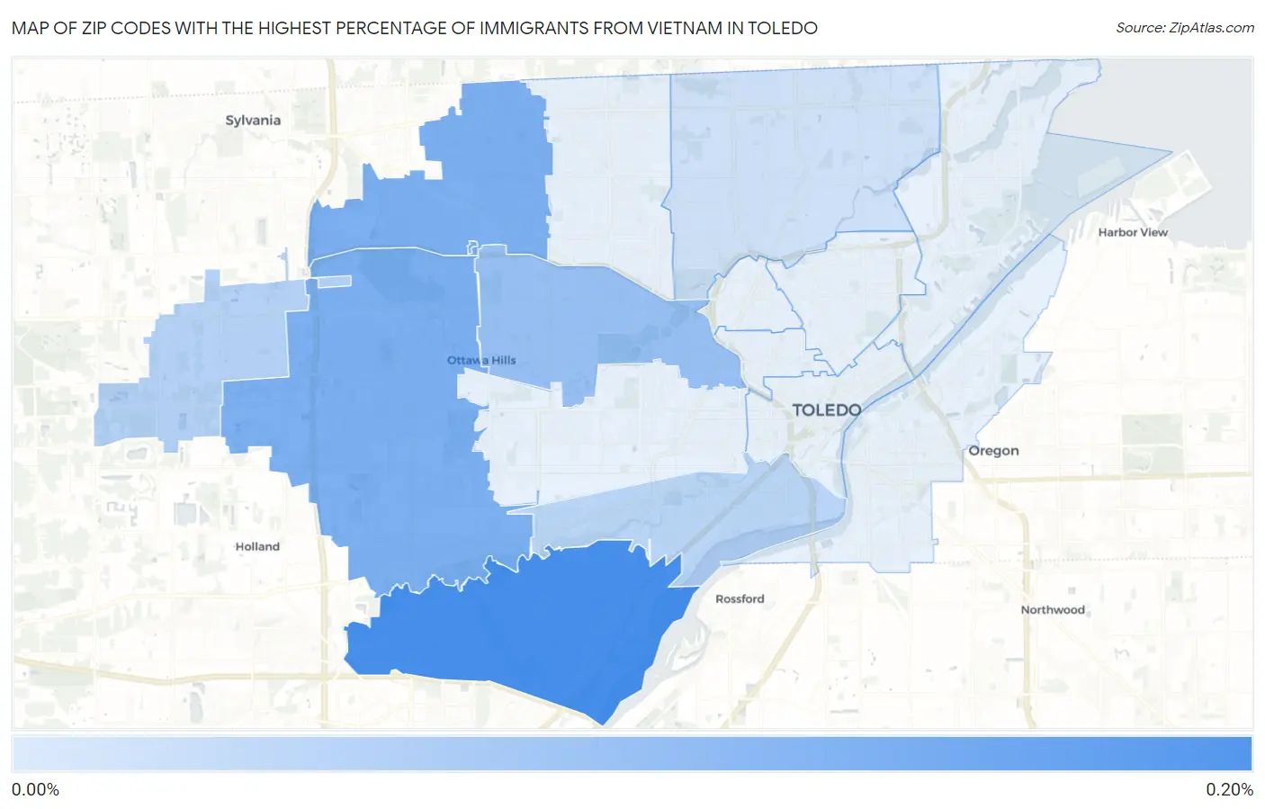 Zip Codes with the Highest Percentage of Immigrants from Vietnam in Toledo Map