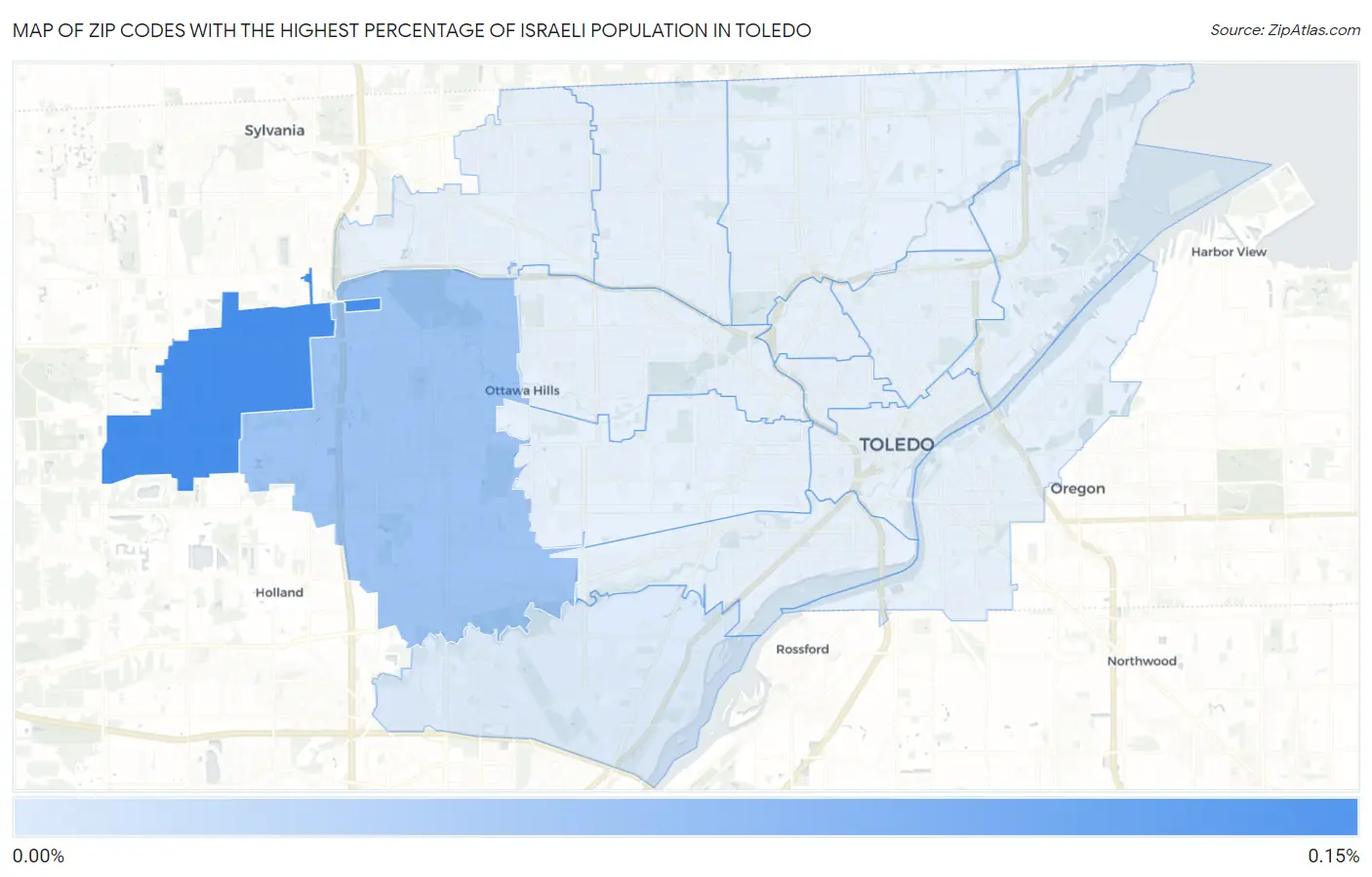Zip Codes with the Highest Percentage of Israeli Population in Toledo Map