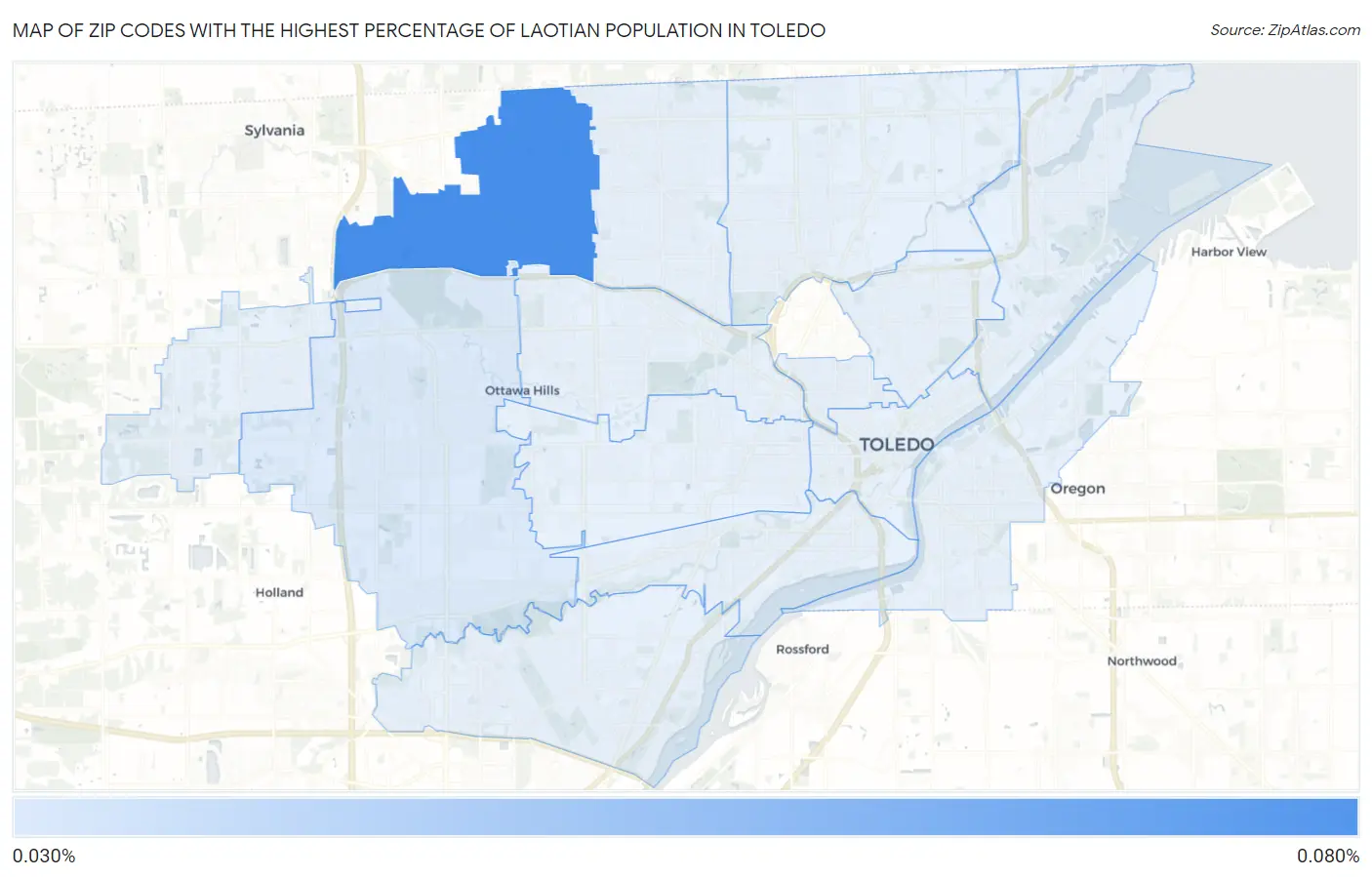 Zip Codes with the Highest Percentage of Laotian Population in Toledo Map