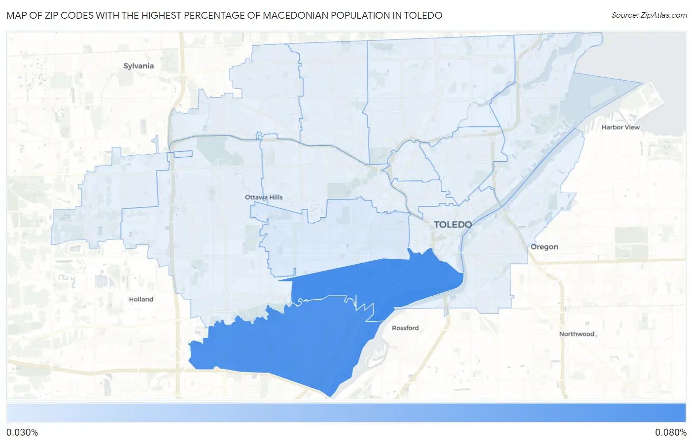 Zip Codes with the Highest Percentage of Macedonian Population in Toledo Map