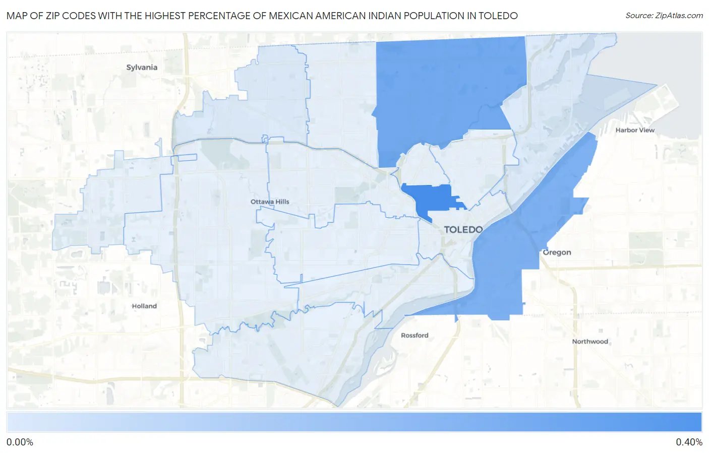 Zip Codes with the Highest Percentage of Mexican American Indian Population in Toledo Map