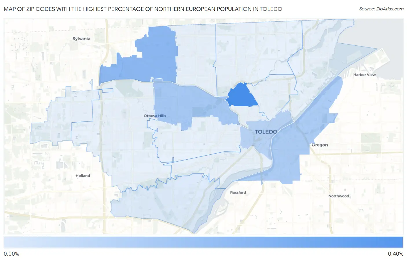 Zip Codes with the Highest Percentage of Northern European Population in Toledo Map