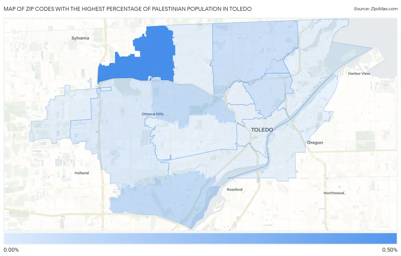 Zip Codes with the Highest Percentage of Palestinian Population in Toledo Map