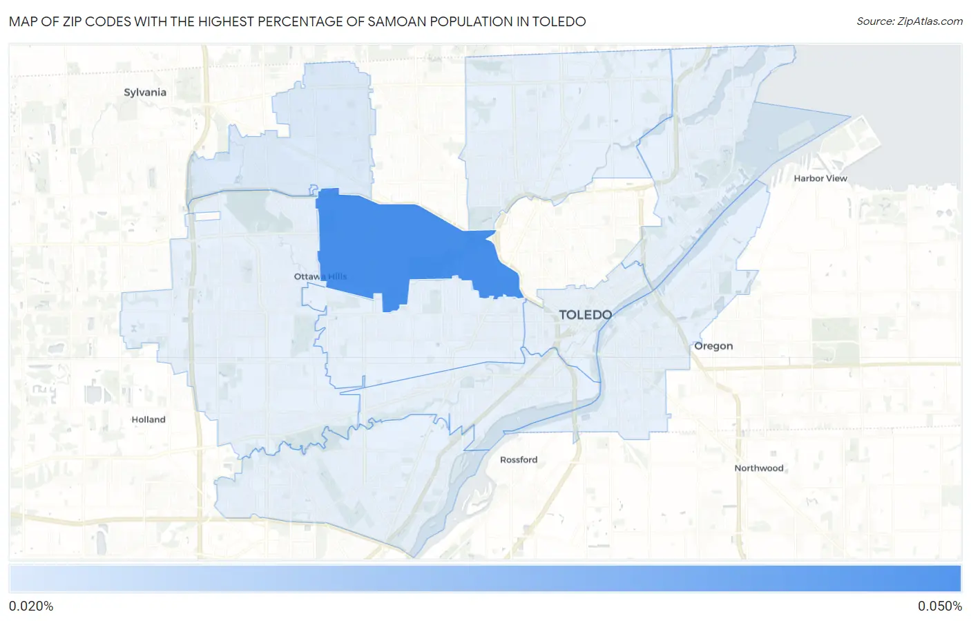 Zip Codes with the Highest Percentage of Samoan Population in Toledo Map