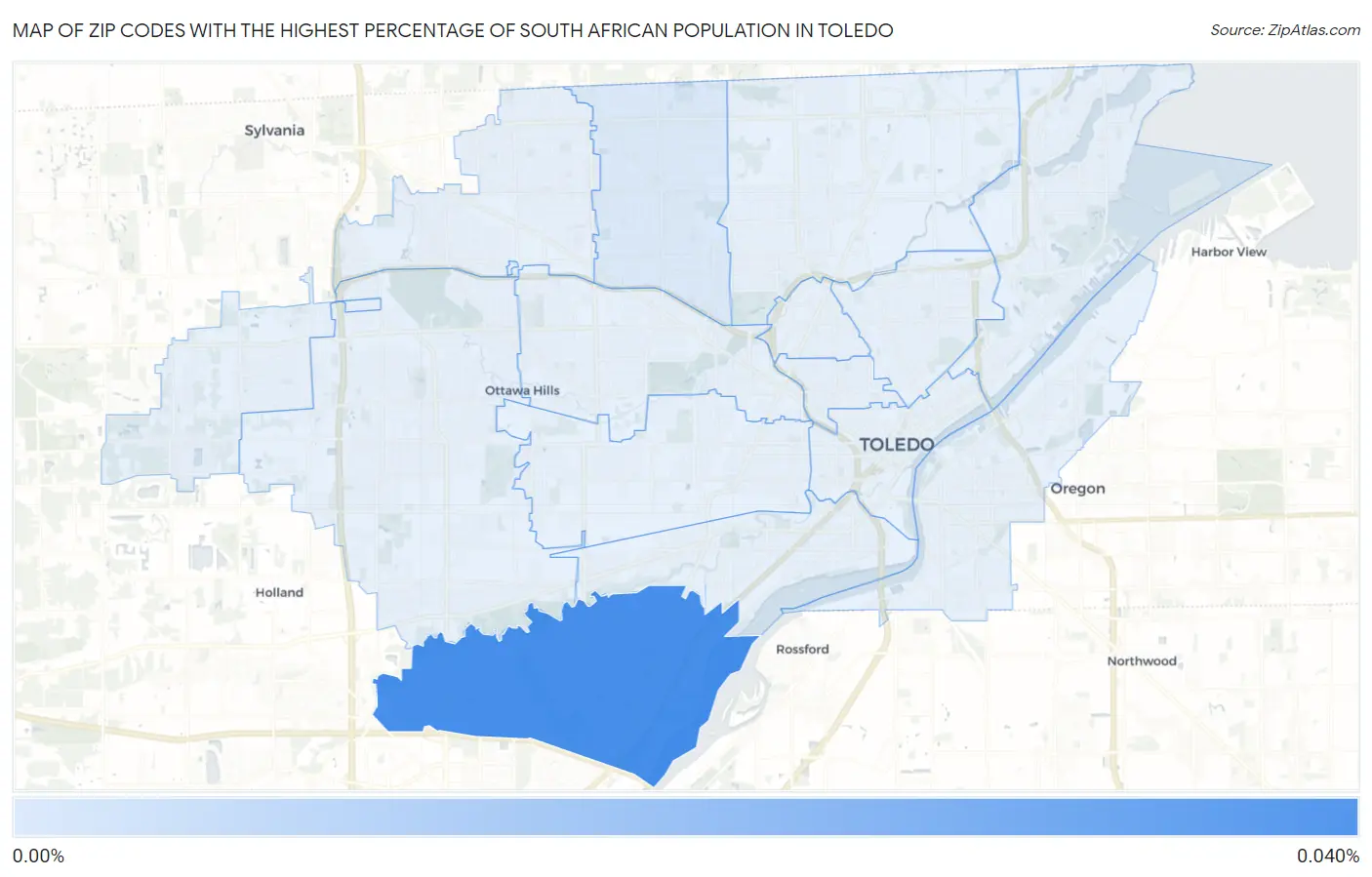Zip Codes with the Highest Percentage of South African Population in Toledo Map