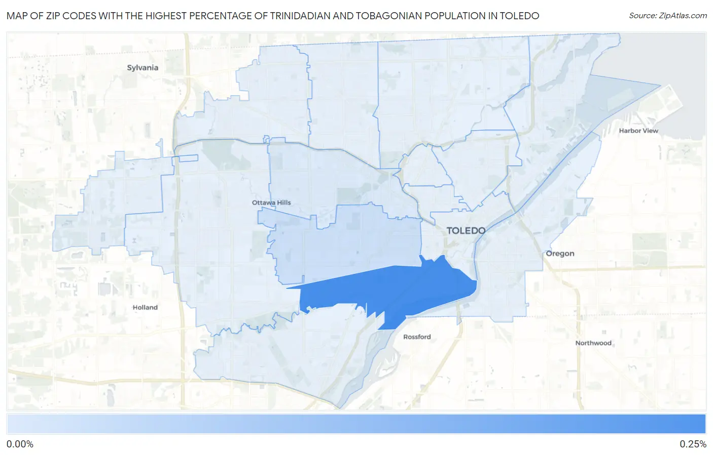 Zip Codes with the Highest Percentage of Trinidadian and Tobagonian Population in Toledo Map