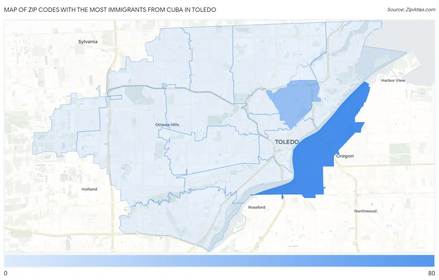 Zip Codes with the Most Immigrants from Cuba in Toledo Map