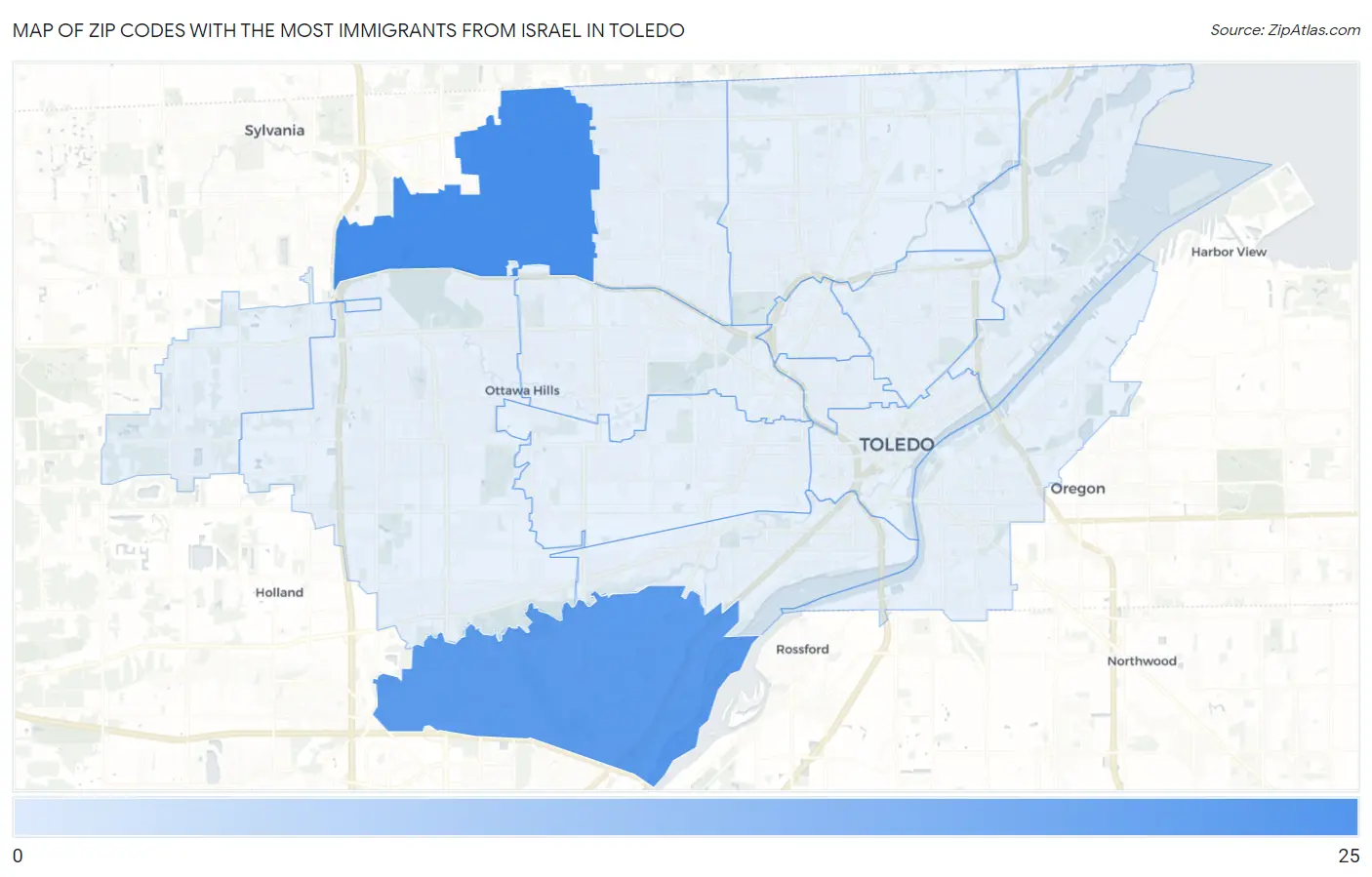 Zip Codes with the Most Immigrants from Israel in Toledo Map