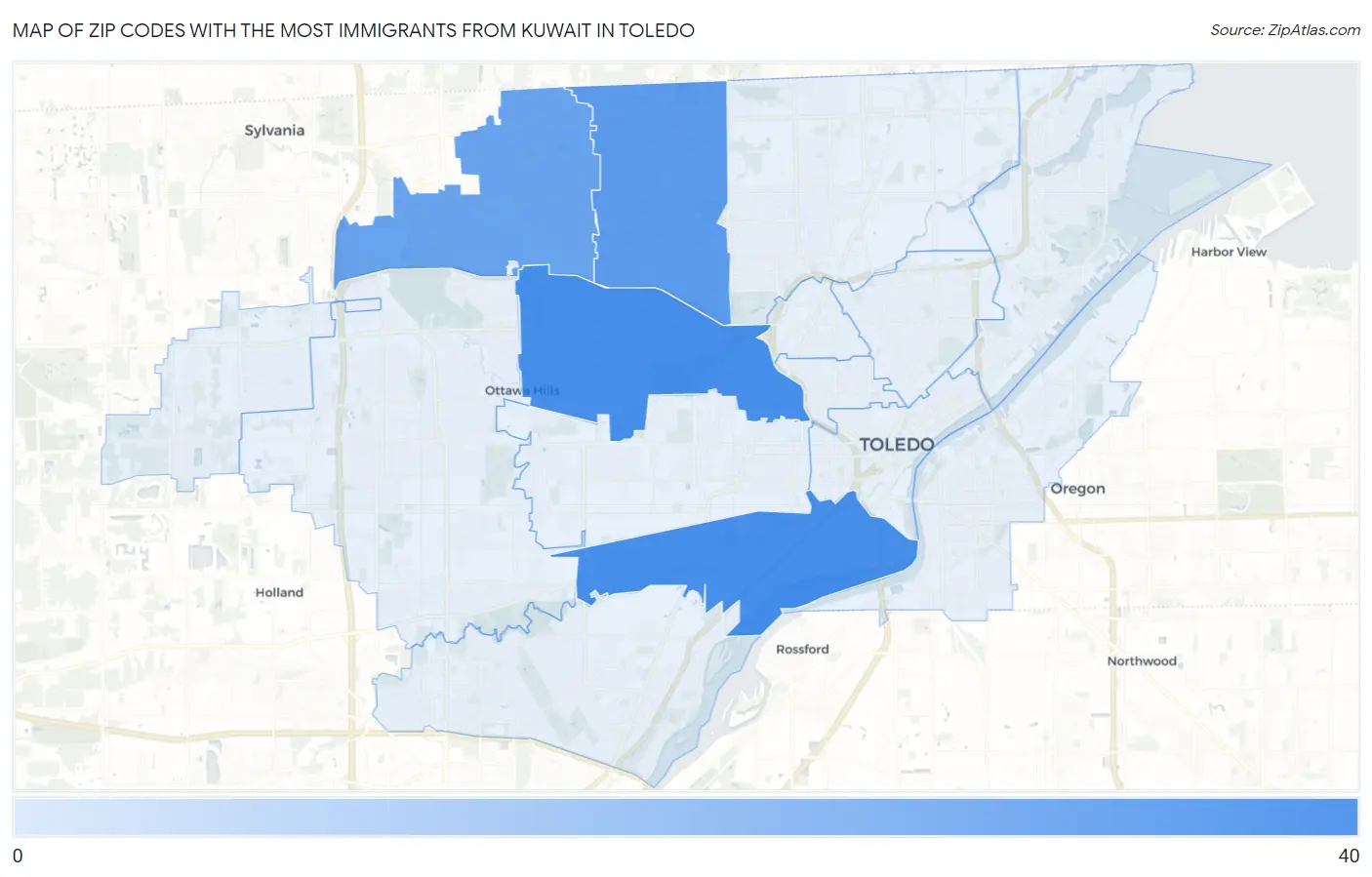 Zip Codes with the Most Immigrants from Kuwait in Toledo Map