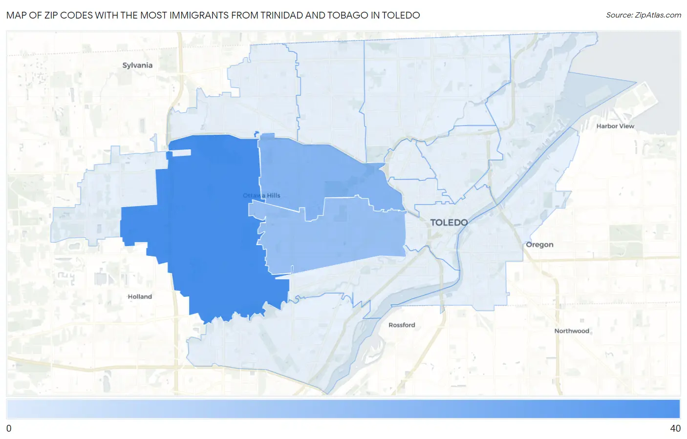 Zip Codes with the Most Immigrants from Trinidad and Tobago in Toledo Map