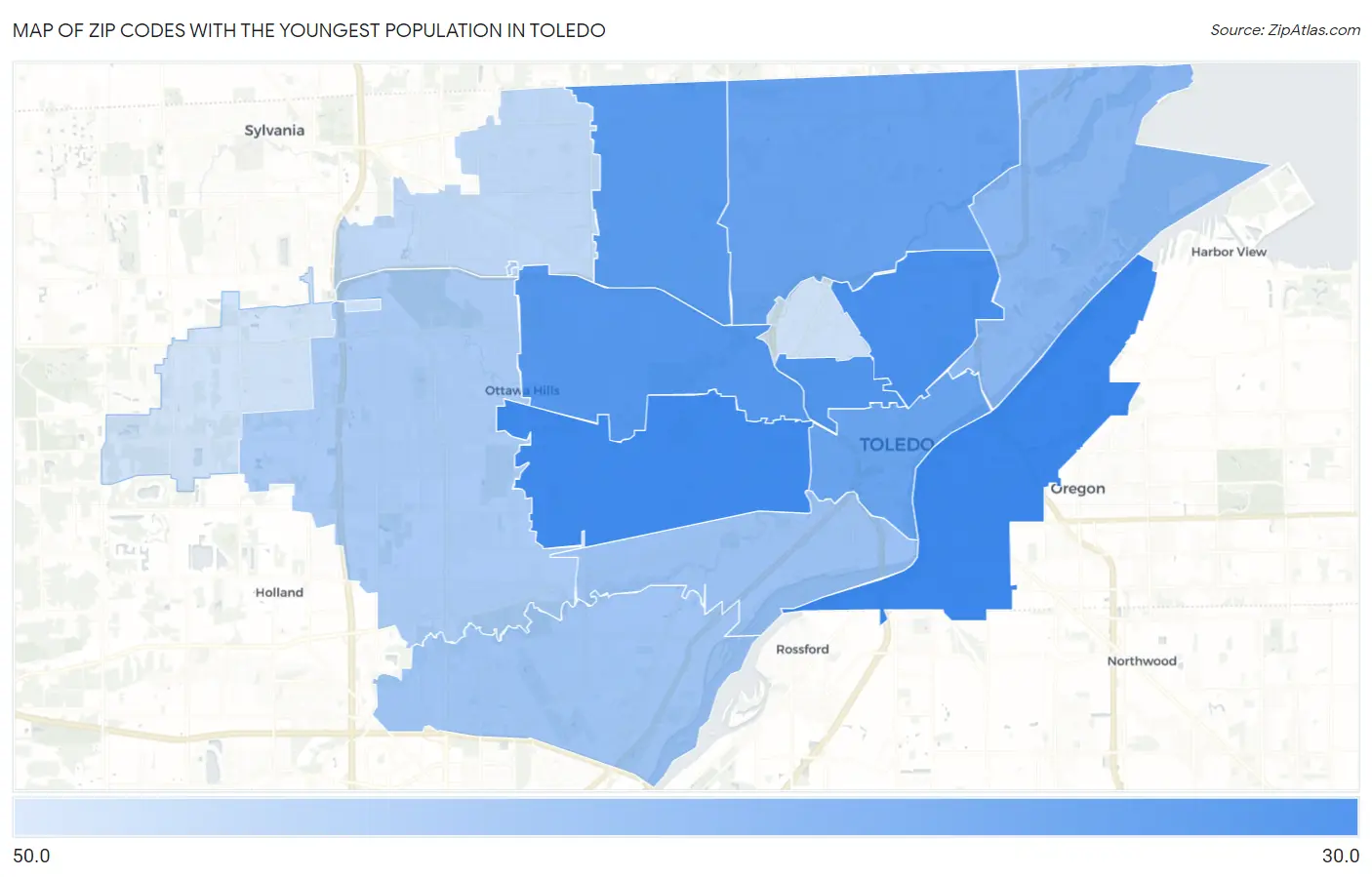 Zip Codes with the Youngest Population in Toledo Map