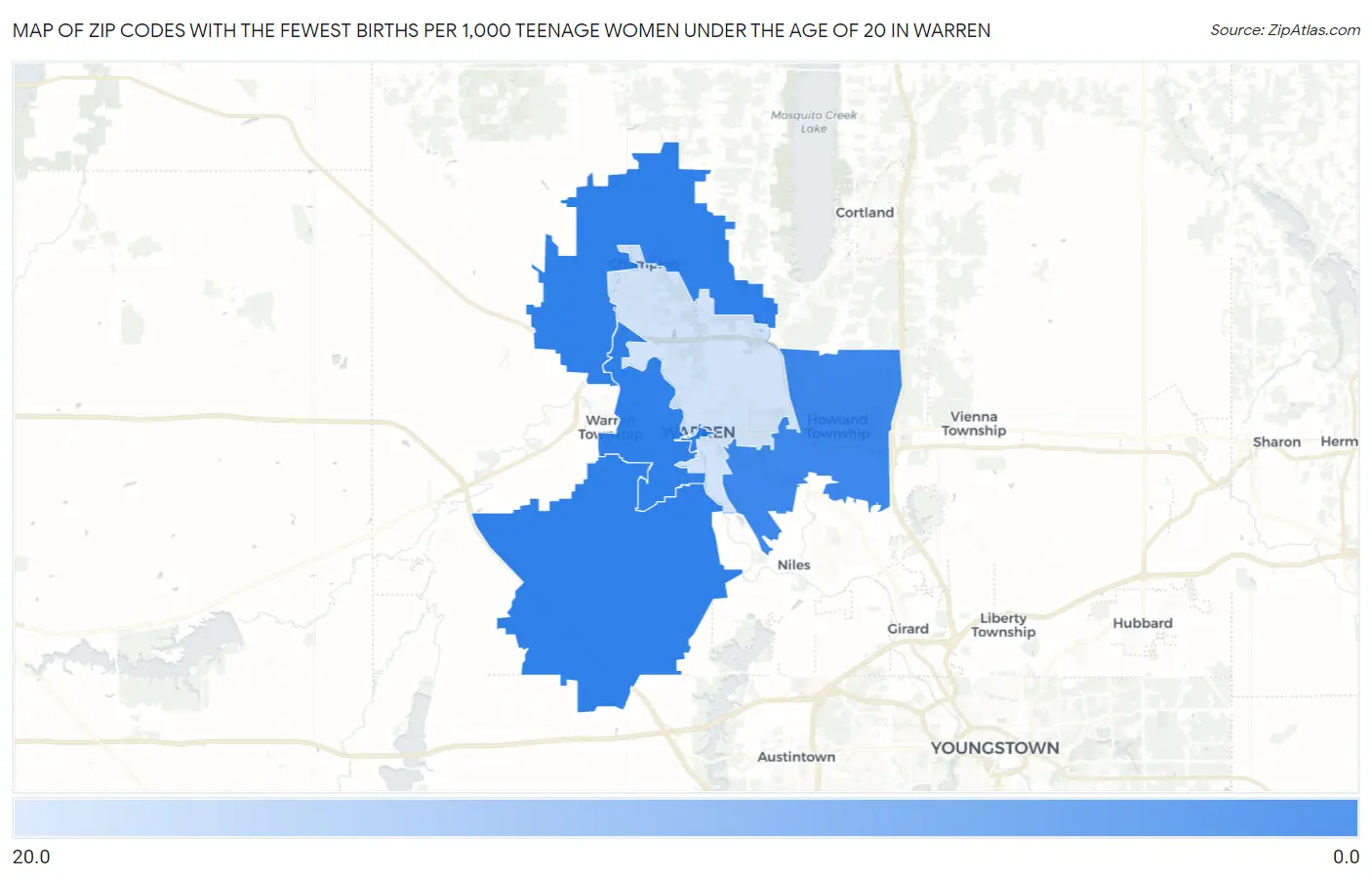 Zip Codes with the Fewest Births per 1,000 Teenage Women Under the Age of 20 in Warren Map
