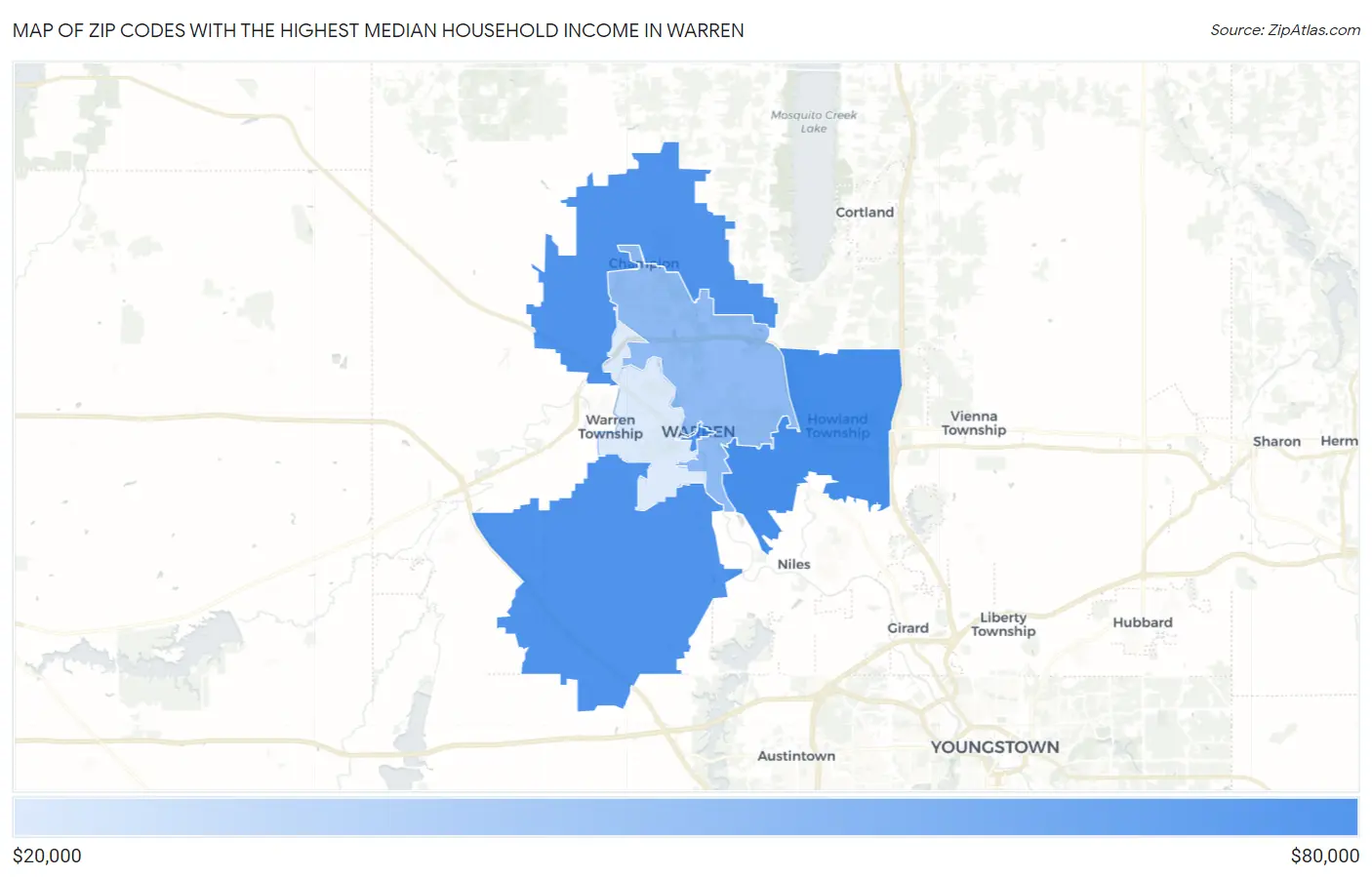 Zip Codes with the Highest Median Household Income in Warren Map