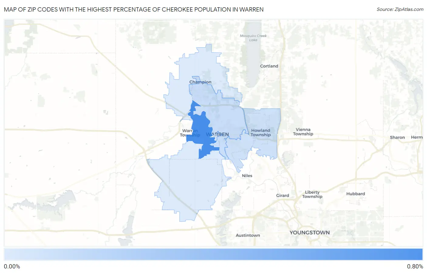 Zip Codes with the Highest Percentage of Cherokee Population in Warren Map
