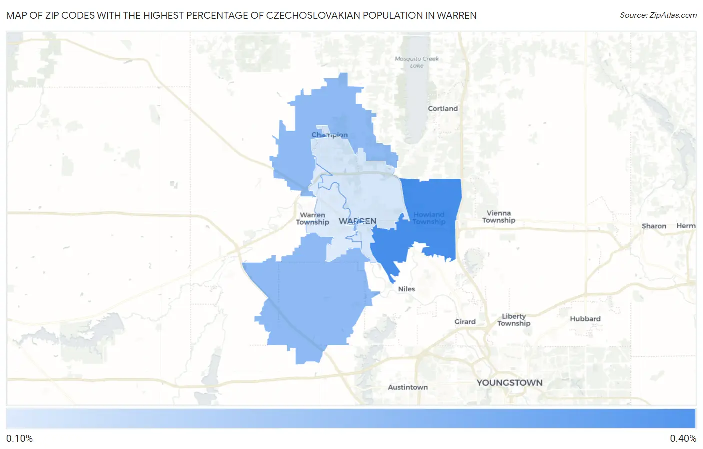 Zip Codes with the Highest Percentage of Czechoslovakian Population in Warren Map