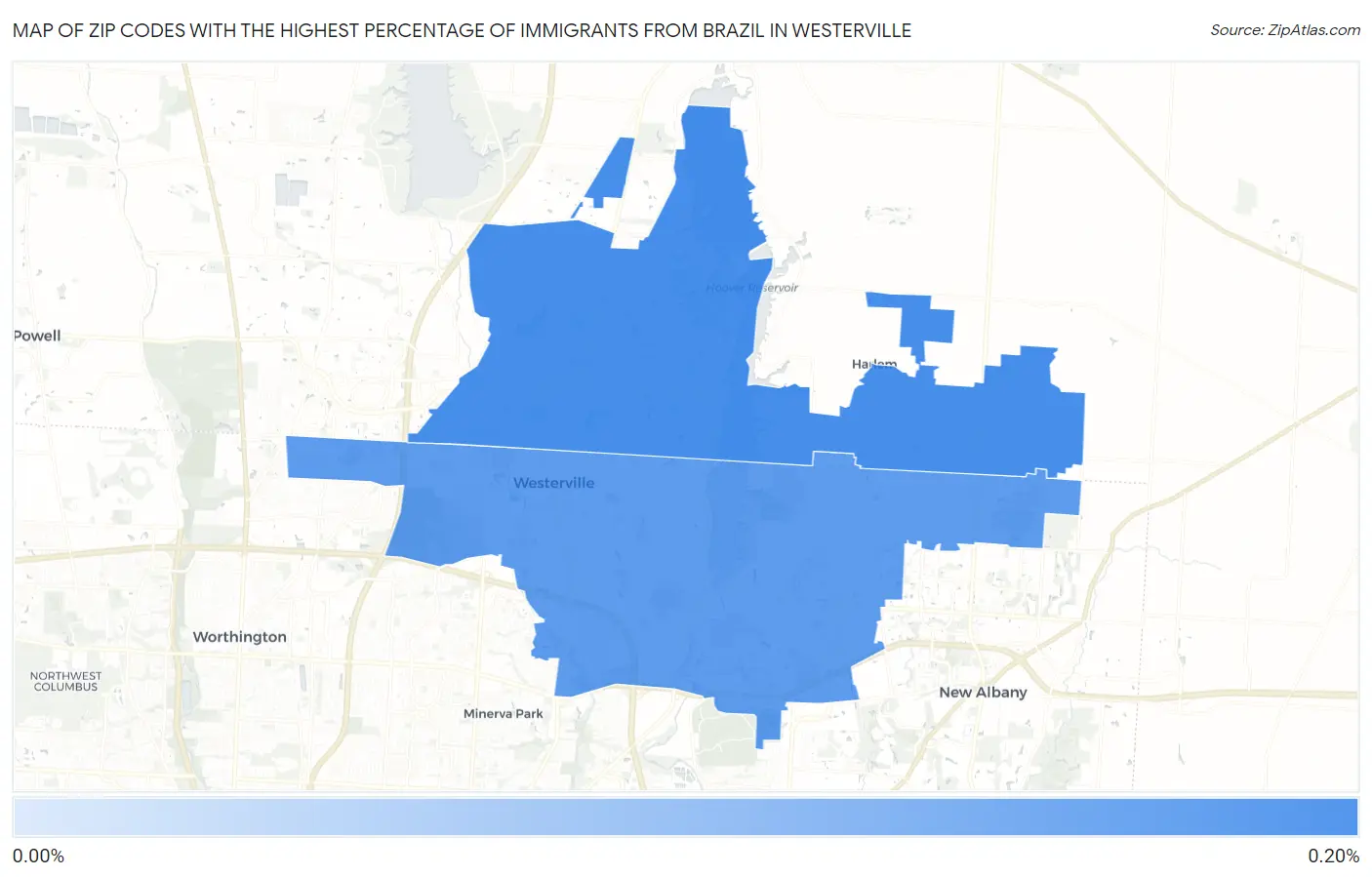 Zip Codes with the Highest Percentage of Immigrants from Brazil in Westerville Map