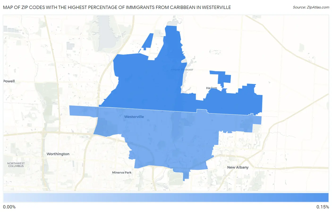 Zip Codes with the Highest Percentage of Immigrants from Caribbean in Westerville Map