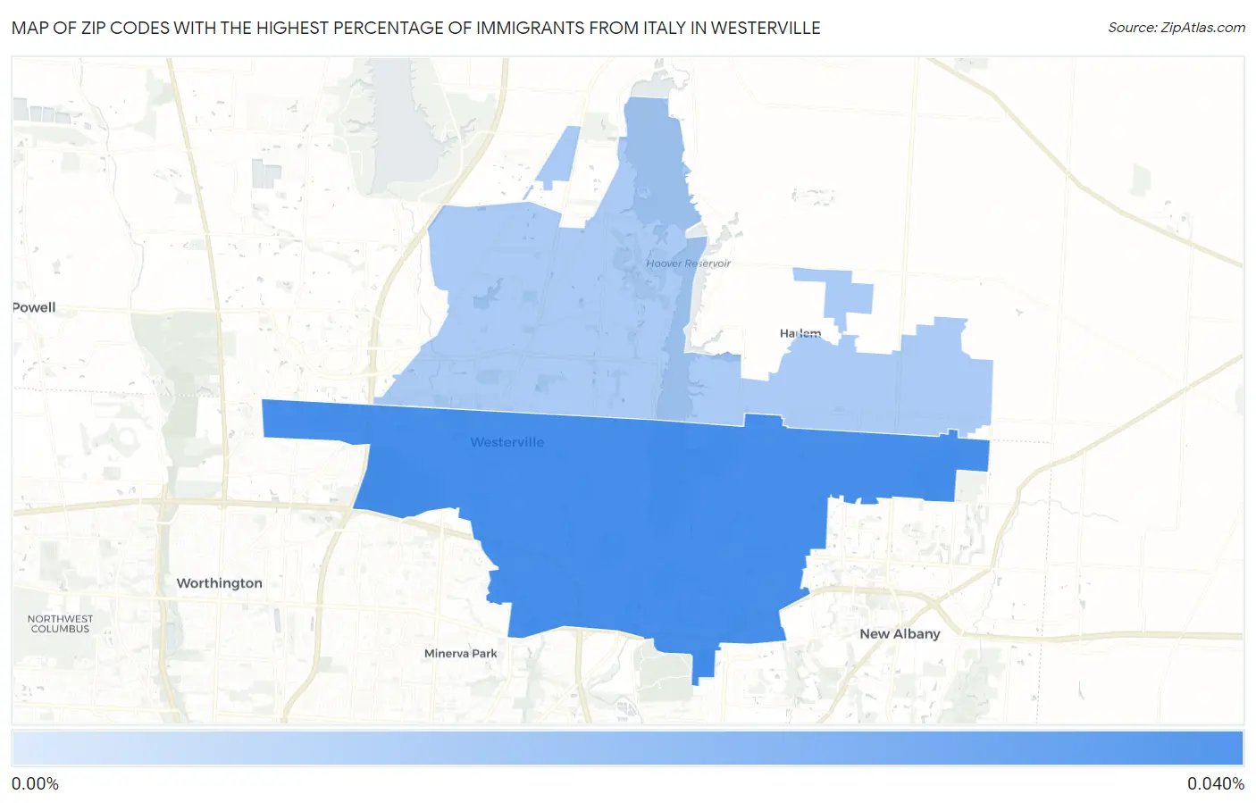Zip Codes with the Highest Percentage of Immigrants from Italy in Westerville Map