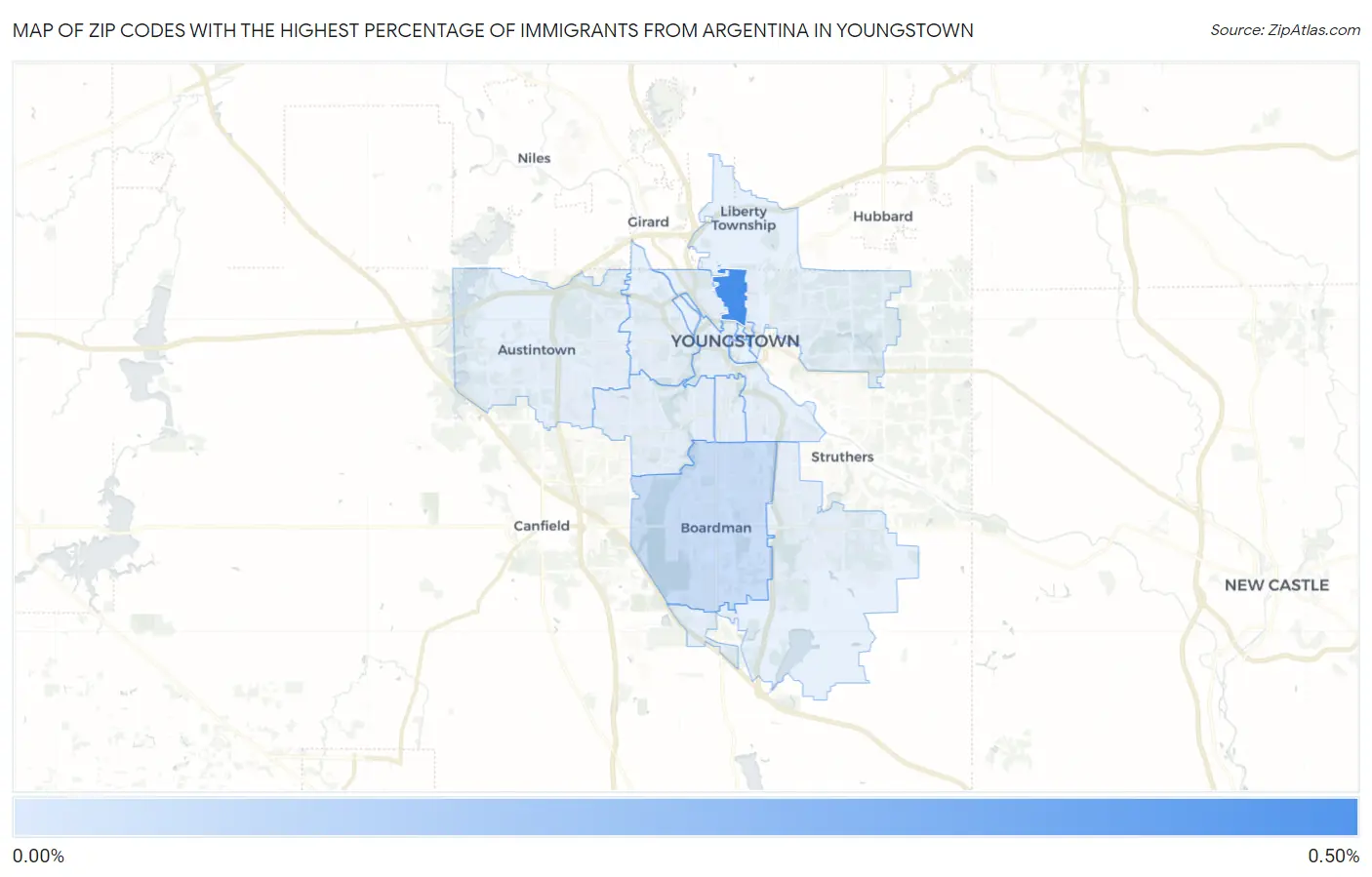 Zip Codes with the Highest Percentage of Immigrants from Argentina in Youngstown Map