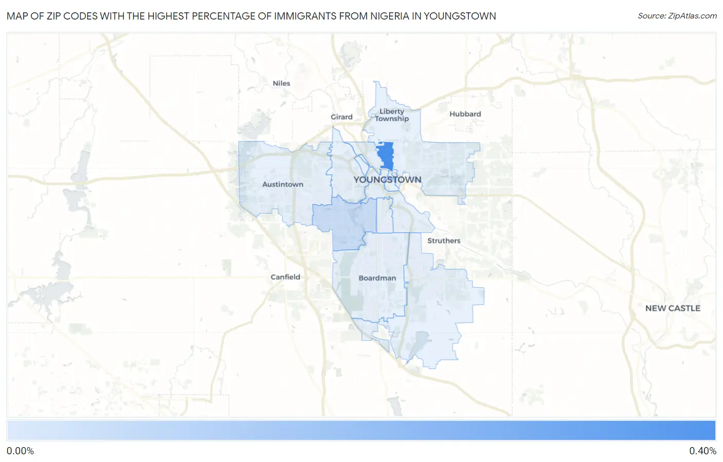 Zip Codes with the Highest Percentage of Immigrants from Nigeria in Youngstown Map